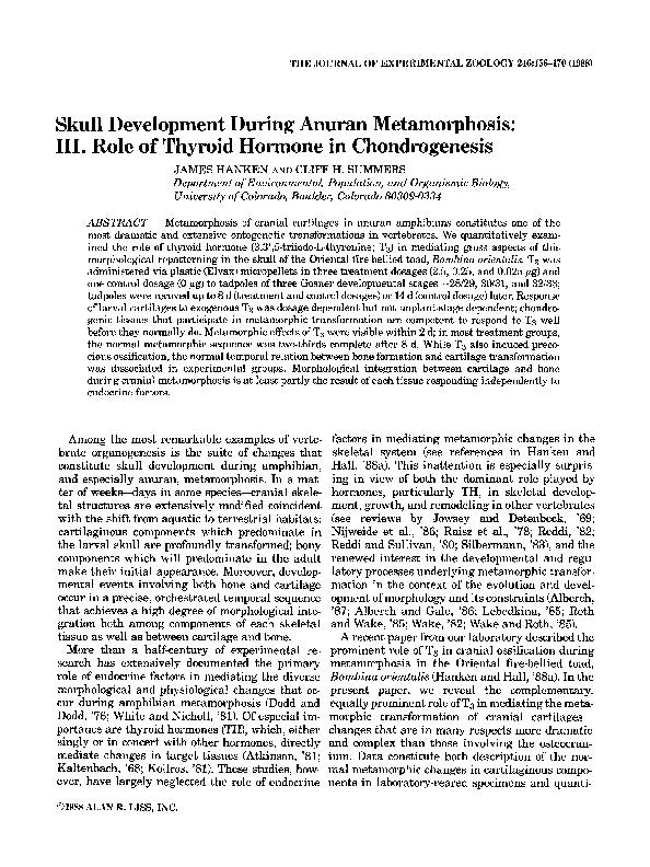 (PDF) Skull Development During Anuran Metamorphosis: I. Early ...