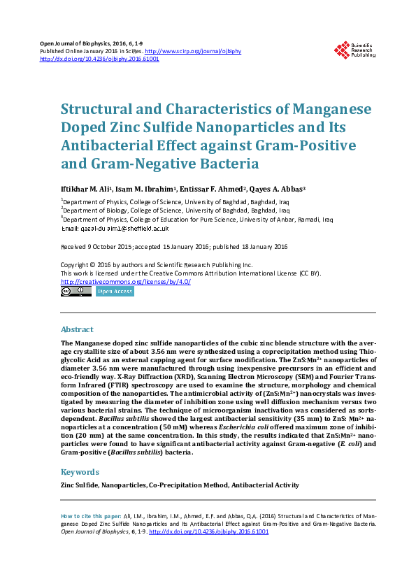 (PDF) Structural and Characteristics of Manganese Doped Zinc Sulfide