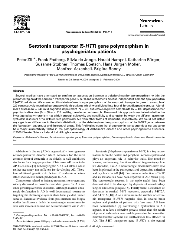 (PDF) Serotonin transporter (5-HTT) gene polymorphism in ...