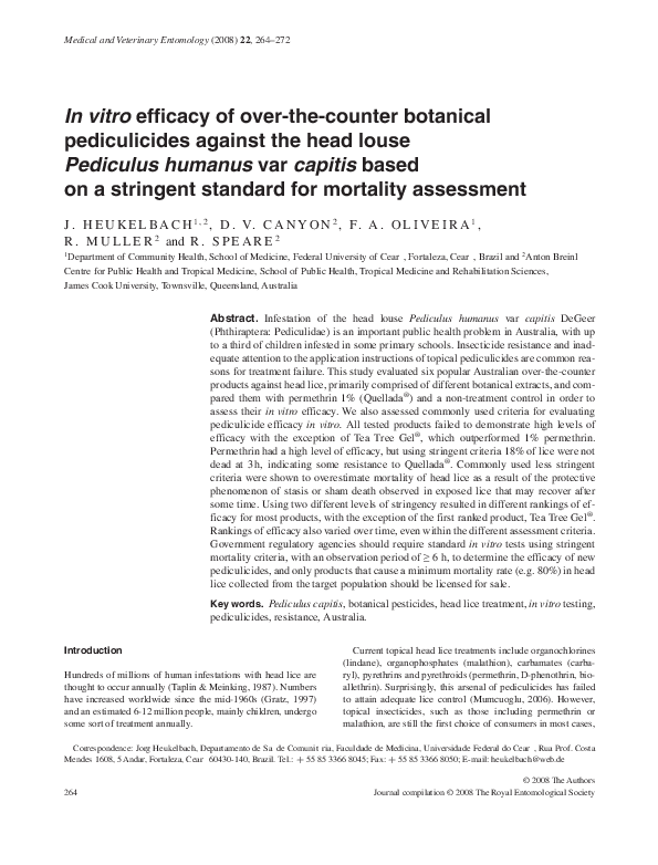 (PDF) In vitro efficacy of over-the-counter botanical pediculicides ...