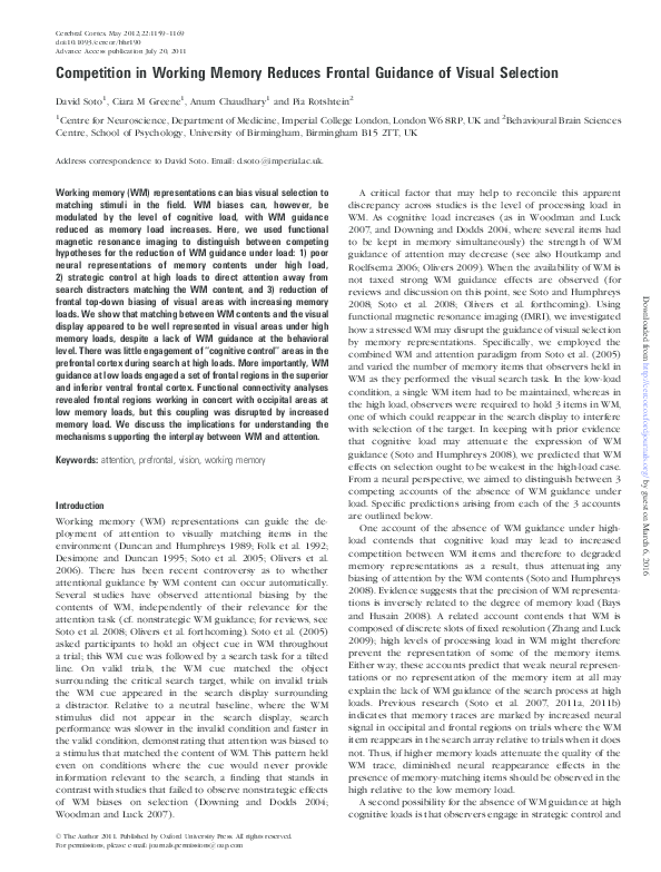 (PDF) Competition in Working Memory Reduces Frontal Guidance of Visual ...