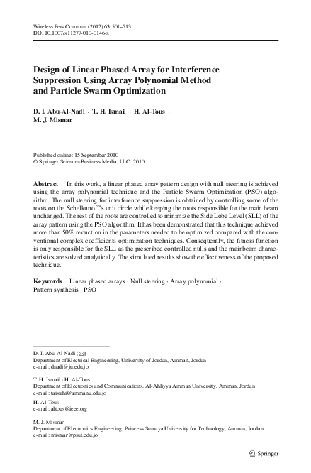(PDF) Design of Linear Phased Array for Interference Suppression Using ...