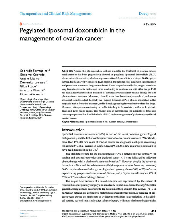 (PDF) Pegylated liposomal doxorubicin in the management of ovarian cancer