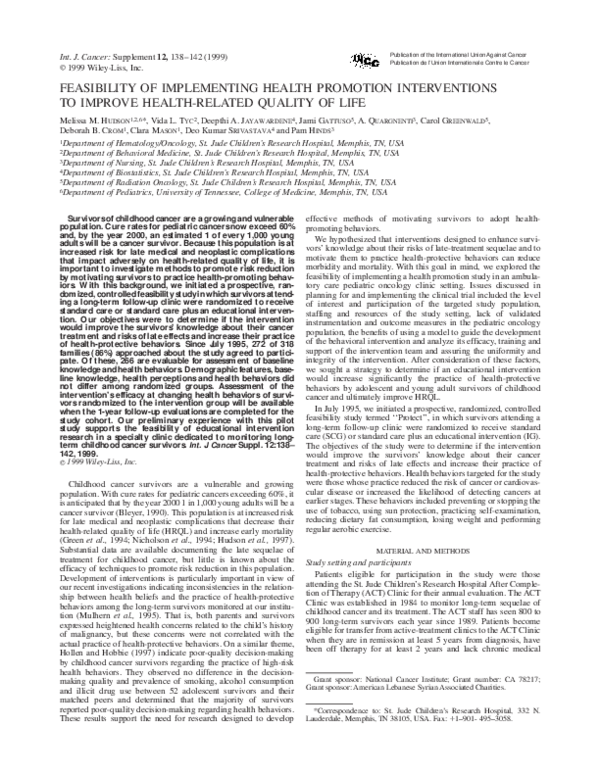 (PDF) Feasibility of implementing health promotion interventions to ...