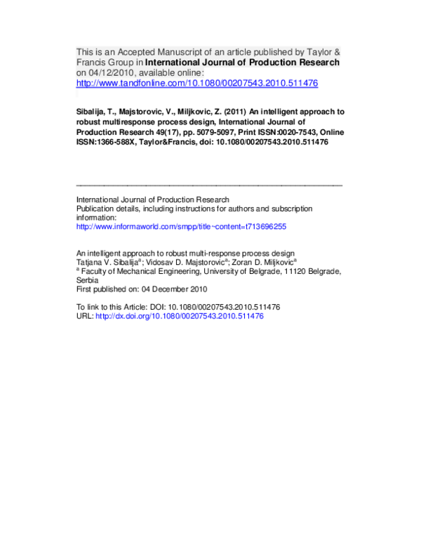 (PDF) An intelligent approach to robust multi-response process design