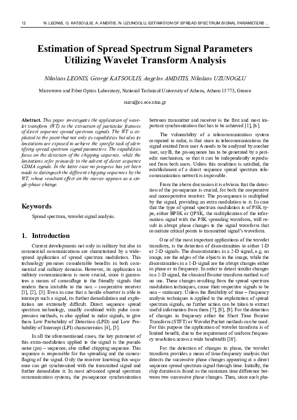 (PDF) Estimation of Spread Spectrum Signal Parameters Utilizing Wavelet ...