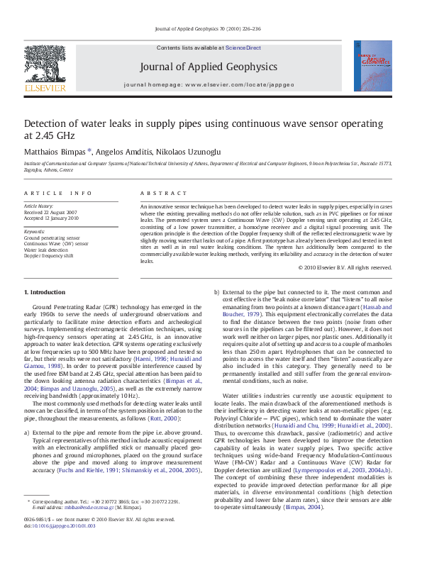 (PDF) Detection of water leaks in supply pipes using continuous wave ...