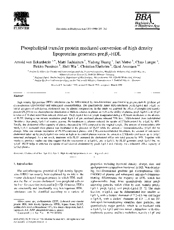 (PDF) Phospholipid transfer protein mediated conversion of high density ...