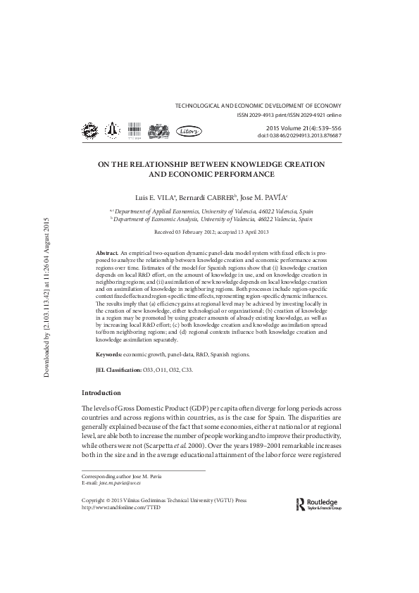 (PDF) On the relationship between knowledge creation and economic ...