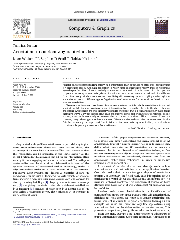 (PDF) Annotation in outdoor augmented reality