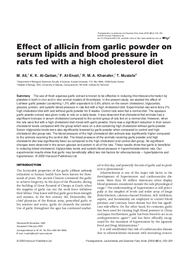 (PDF) Effect of allicin from garlic powder on serum lipids and blood ...