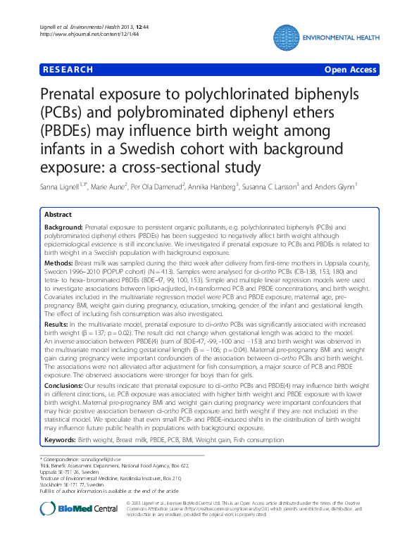 (PDF) Prenatal exposure to polychlorinated biphenyls (PCBs) and ...