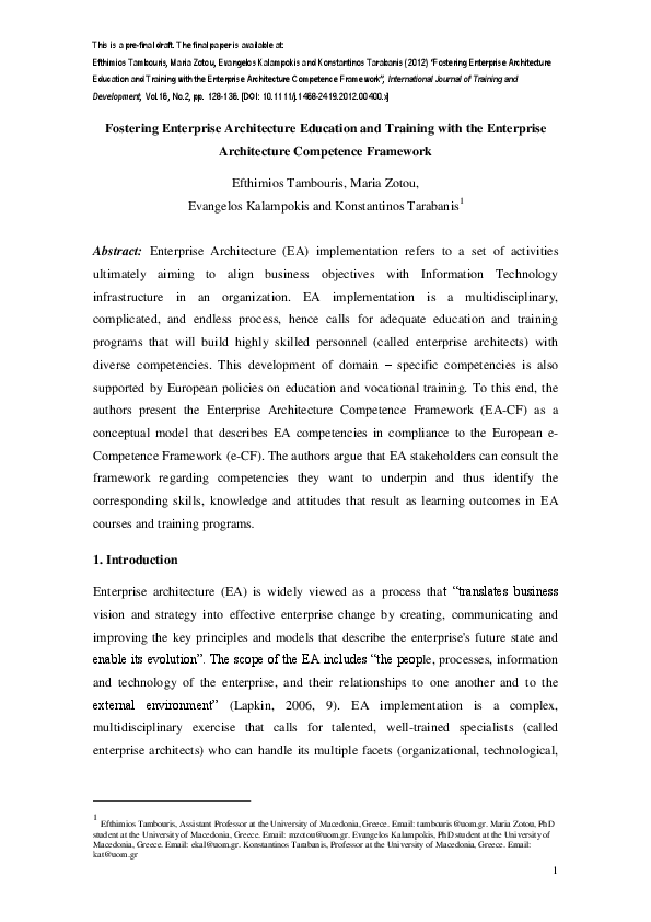 (PDF) Fostering enterprise architecture education and training with the