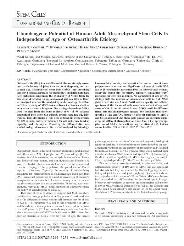 (PDF) Chondrogenic Potential of Human Adult Mesenchymal Stem Cells Is ...