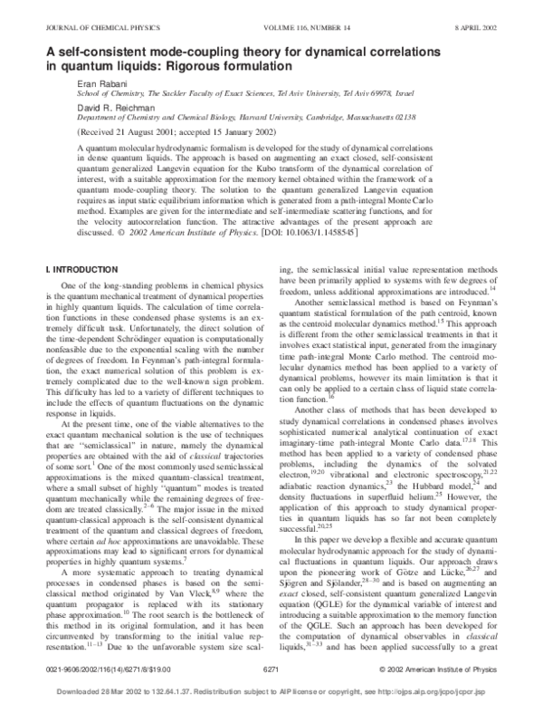 (PDF) A self-consistent mode-coupling theory for dynamical correlations ...