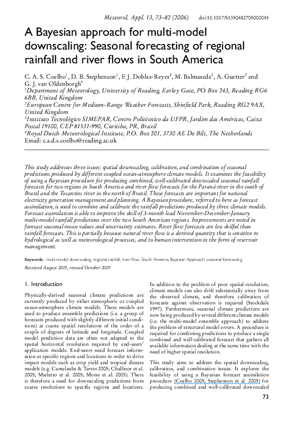 (PDF) A Bayesian approach for multi-model downscaling: Seasonal ...