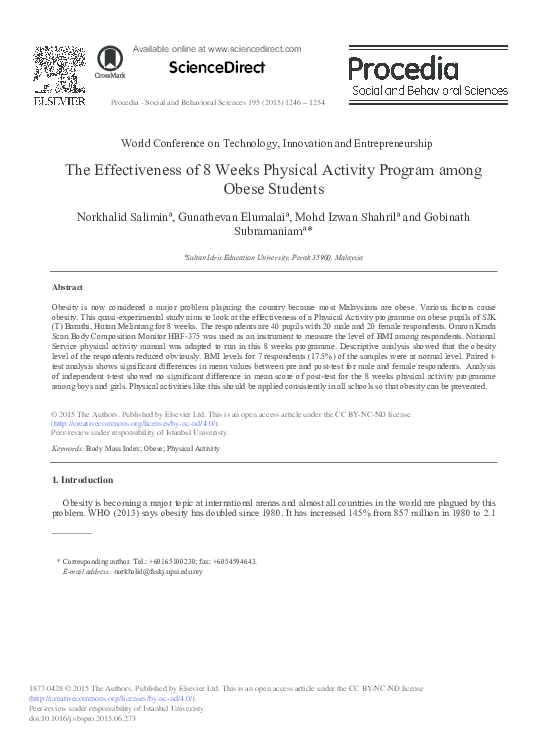 (PDF) The Effectiveness of 8 Weeks Physical Activity Program among ...