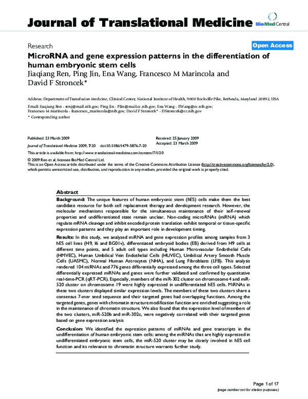 (PDF) MicroRNA and gene expression patterns in the differentiation of ...