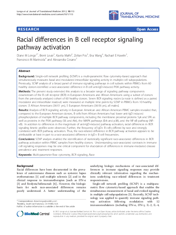 (PDF) Racial differences in B cell receptor signaling pathway activation