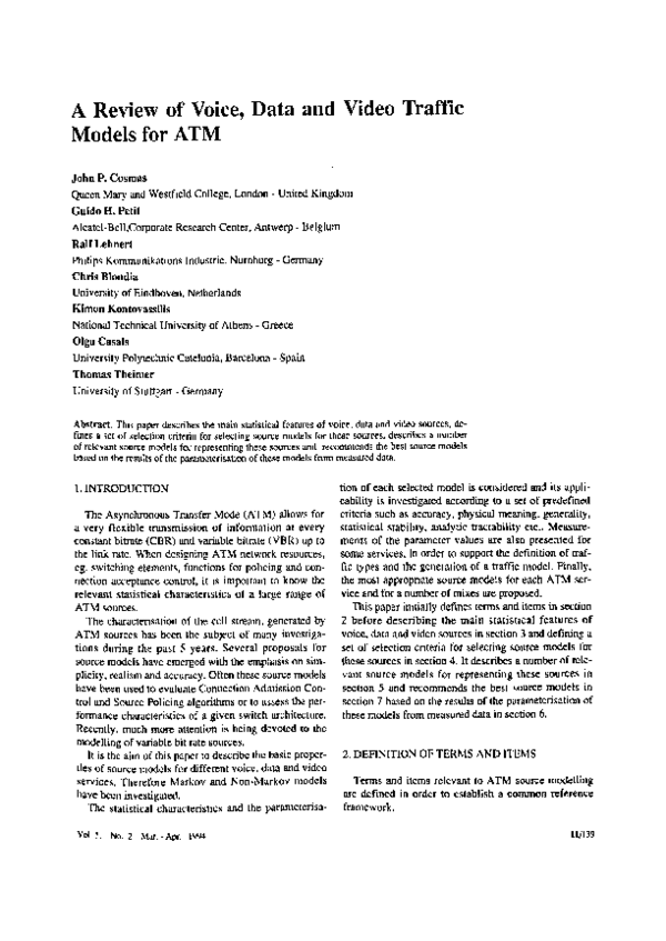 (PDF) A review of voice, data and video traffic models for ATM