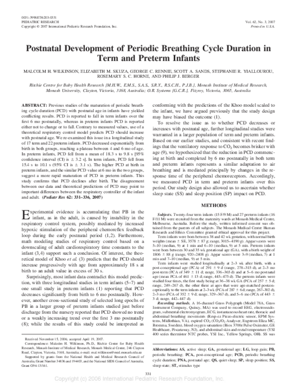 (PDF) Postnatal Development of Periodic Breathing Cycle Duration in ...