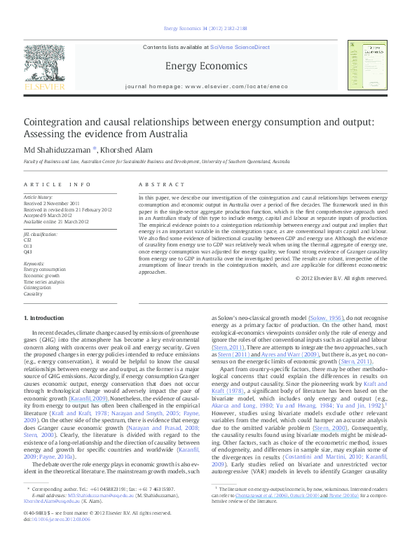 (PDF) Cointegration and causal relationships between energy consumption ...