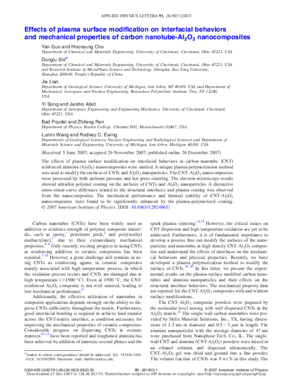 (PDF) Effects of plasma surface modification on interfacial behaviors ...