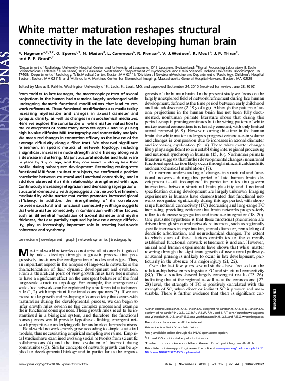 (PDF) White matter maturation reshapes structural connectivity in the ...