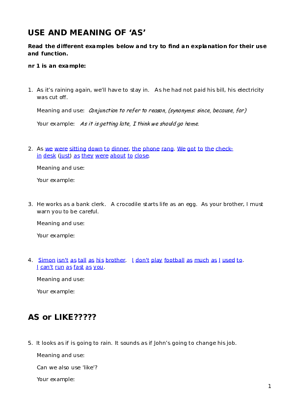 (DOC) USE AND MEANING OF 'AS'