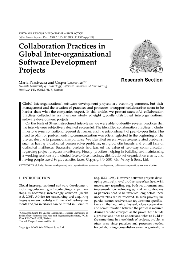 (PDF) Collaboration practices in global inter-organizational software ...