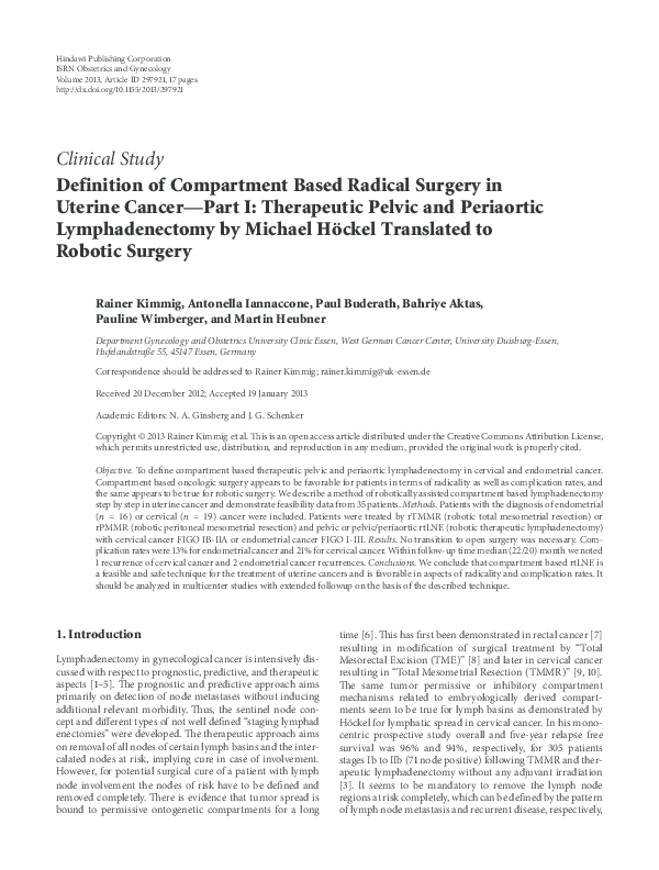 (PDF) Definition of compartment based radical surgery in uterine cancer