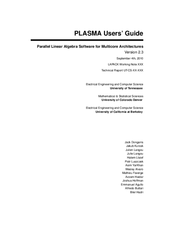 (PDF) PLASMA Users’ Guide