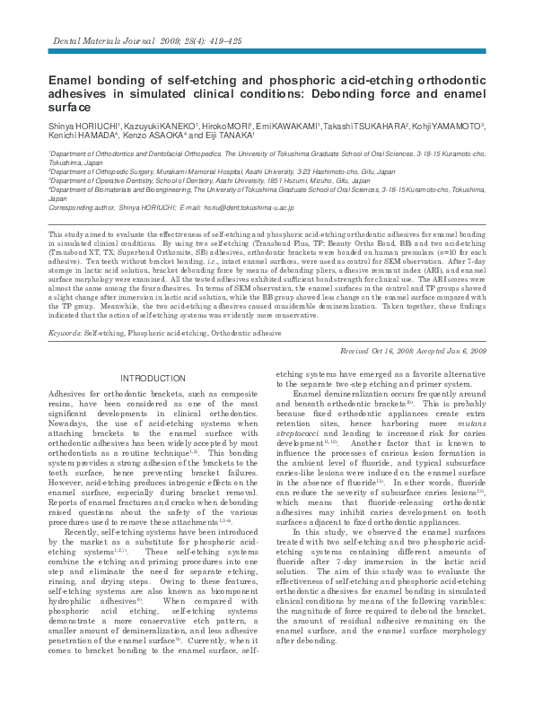 (PDF) Enamel bonding of selfetching and phosphoric acidetching
