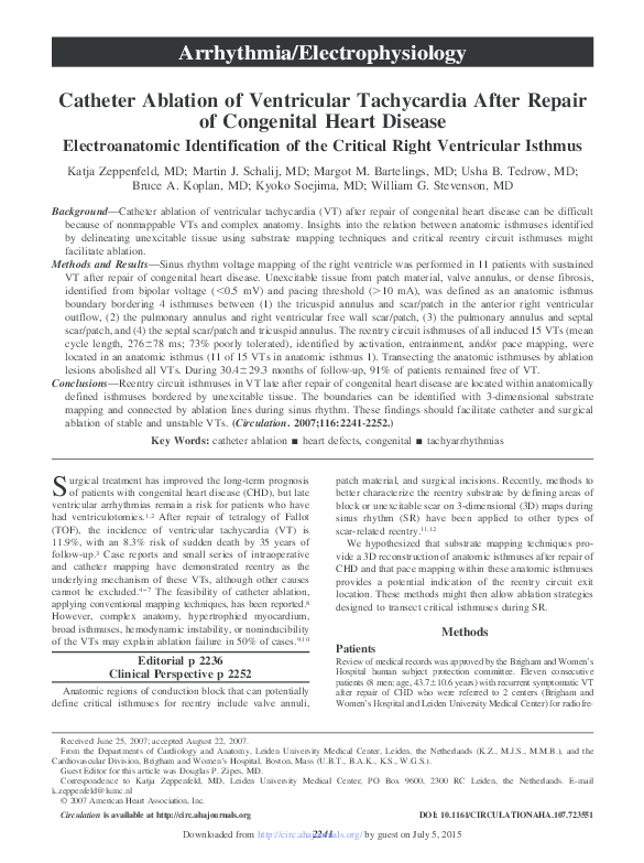 (PDF) Catheter Ablation of Ventricular Tachycardia After Repair of ...
