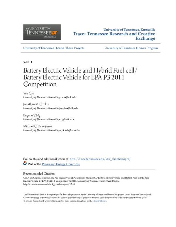 (PDF) Battery Electric Vehicle and Hybrid Fuelcell/Battery Electric