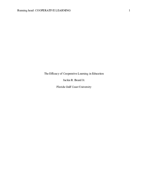 (DOC) The Efficacy of Cooperative Learning in Education