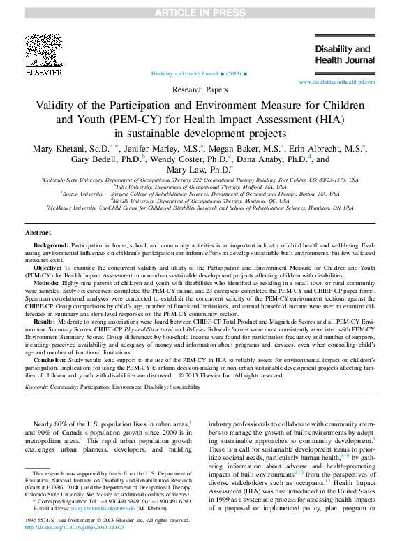 (PDF) Validity of the Participation and Environment Measure for ...