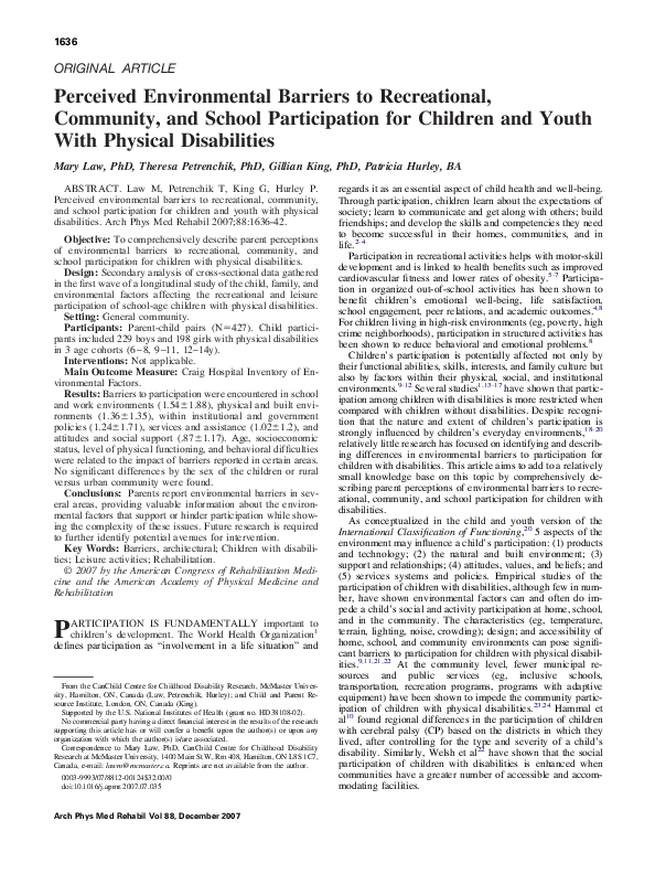 (PDF) Perceived Environmental Barriers to Recreational, Community, and ...