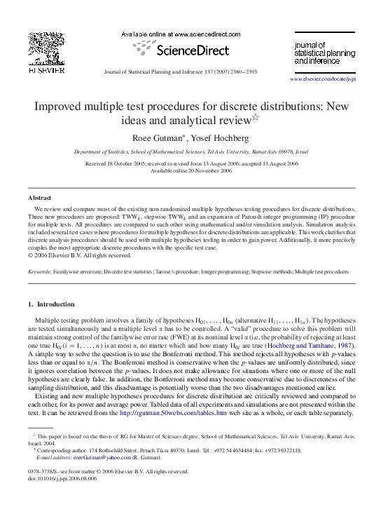 (PDF) Improved multiple test procedures for discrete distributions: New ...