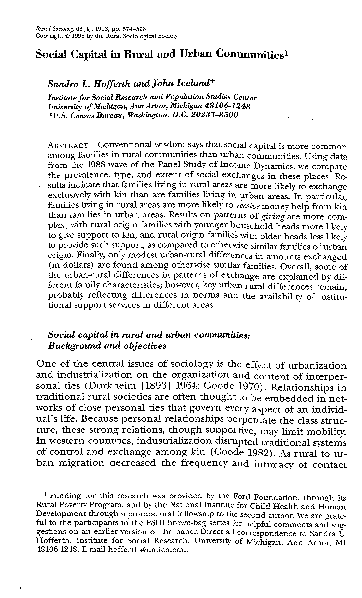 (PDF) Social Capital in Rural and Urban Communities1