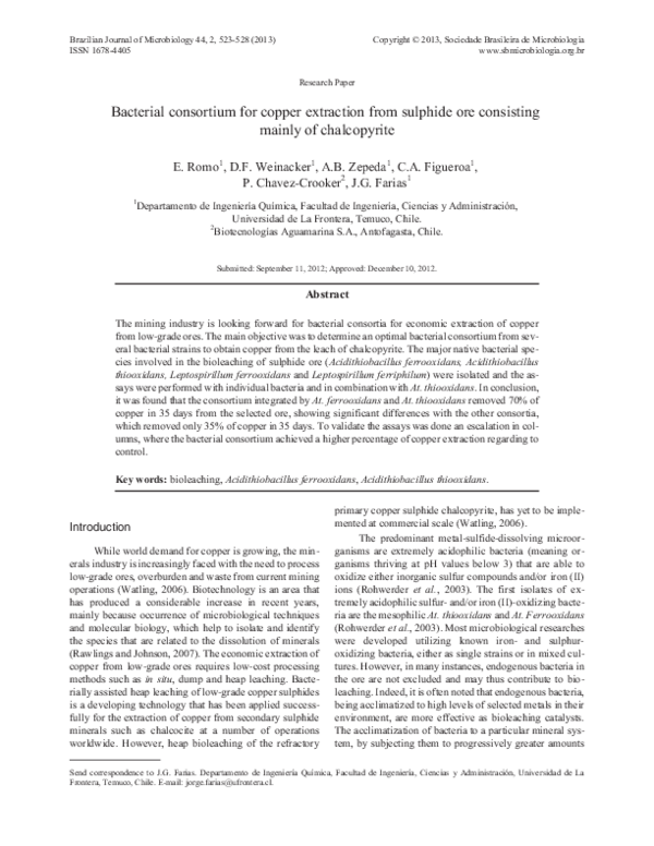 (PDF) Bacterial consortium for copper extraction from sulphide ore ...