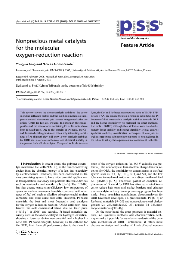(PDF) Nonprecious metal catalysts for the molecular oxygen-reduction ...
