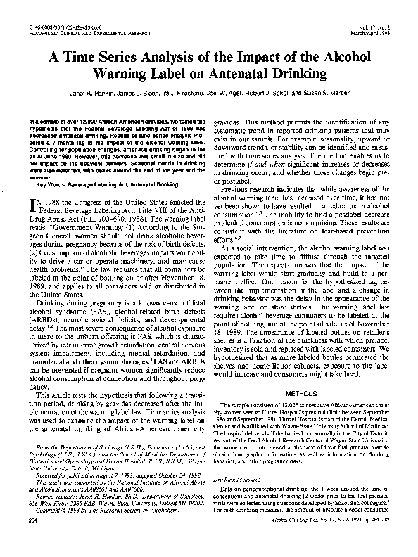 (PDF) A Time Series Analysis of the Impact of the Alcohol Warning Label ...