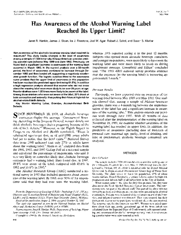 (PDF) Has Awareness of the Alcohol Warning Label Reached Its Upper Limit?