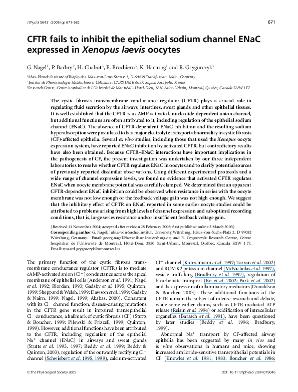 (PDF) CFTR fails to inhibit the epithelial sodium channel ENaC ...
