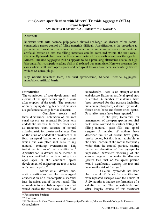 (PDF) Single-step apexification with Mineral Trioxide Aggregate (MTA ...