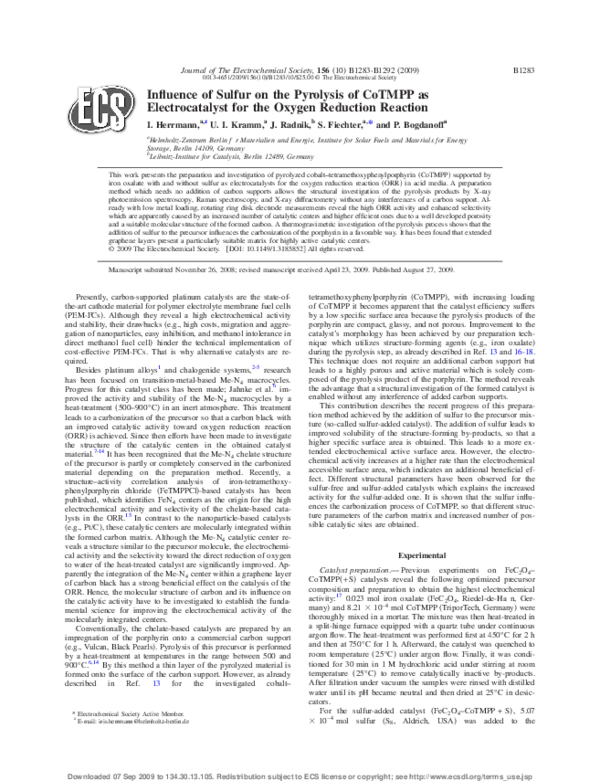 (PDF) Influence of Sulfur on the Pyrolysis of CoTMPP as Electrocatalyst ...