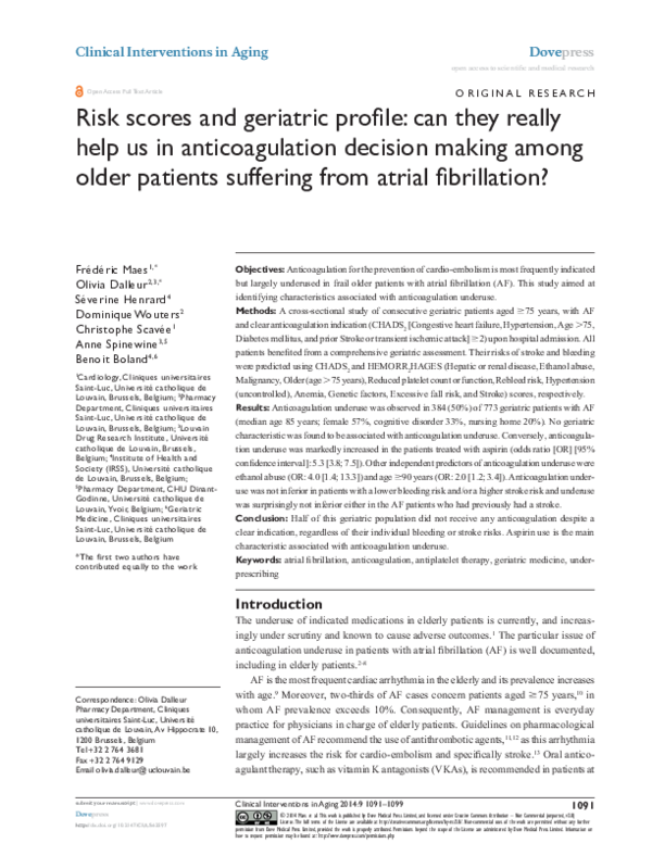 (PDF) Risk scores and geriatric profile: can they really help us in ...