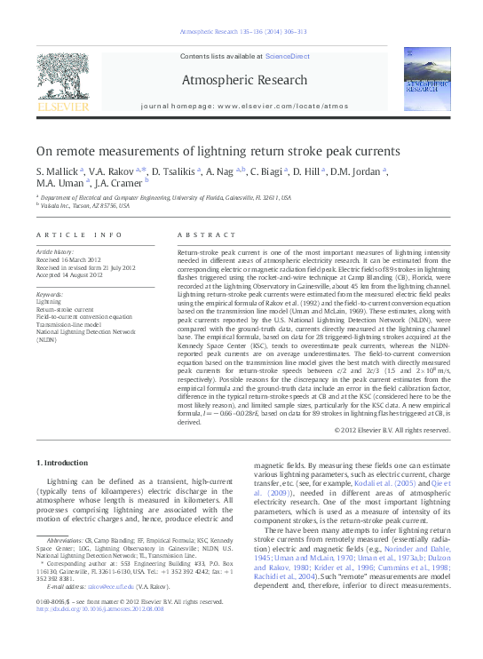 (PDF) On remote measurements of lightning return stroke peak currents