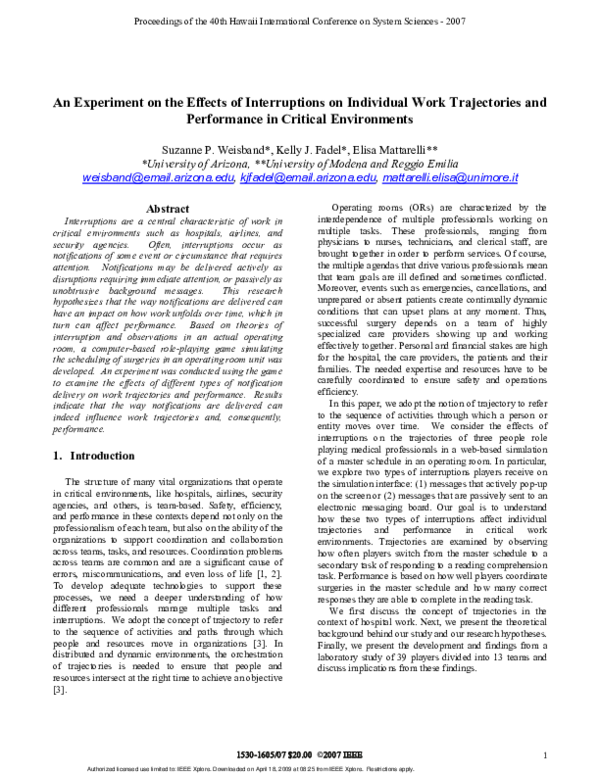 (PDF) An Experiment on the Effects of Interruptions on Individual Work ...